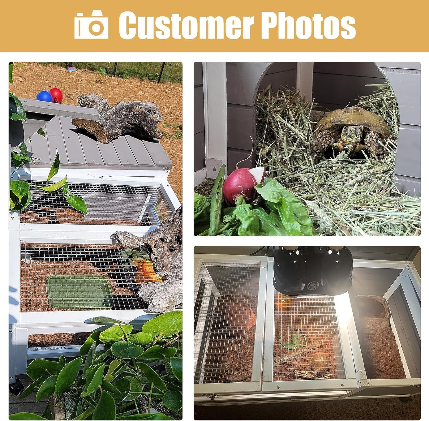 Petscosset Tortoise Habitat Wooden Tortoise House, Indoor Turtle Enclosure Outdoor Reptile Cage With Removable Bottom, Light Sup